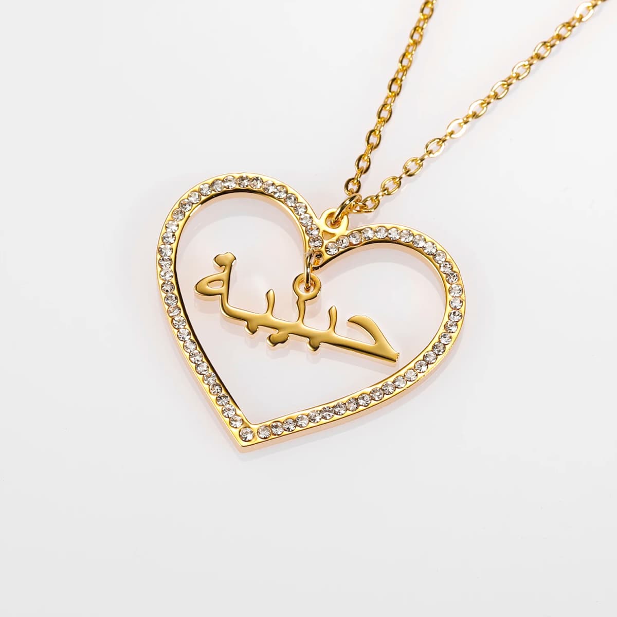 Custom Arabic Name Necklaces Love Heart Crystal Pendant For Women Personalized Gold Chain Islamic Jewelry Birthday Gift