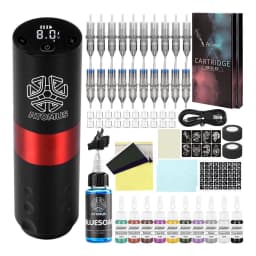 Complete Wireless Tattoo Gun Kit 20pcs Cartridge Needles Ink Rotary Tattoo Pen 1600mAh Battery Digital Portable Cordless Motor