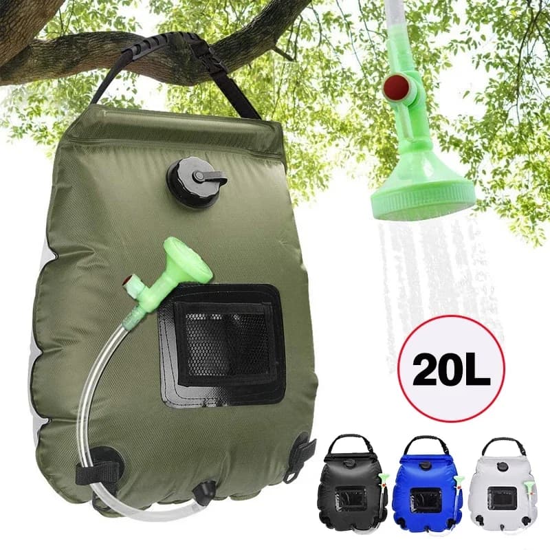 20/40L Portable Camping Shower Bag Solar Shower Bag Camping Bathroom Heating Water Storage Container with Switchable Head