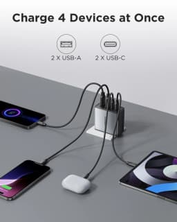 PISEN 65W 4-Port GaN Charger w/ 4FT C-C Cable, Fast Charge for MacBook, iPhone 16-14, iPad, Galaxy S24, Pixel 8, Steam Deck
