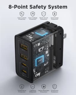 PISEN 65W 4-Port GaN Charger w/ 4FT C-C Cable, Fast Charge for MacBook, iPhone 16-14, iPad, Galaxy S24, Pixel 8, Steam Deck