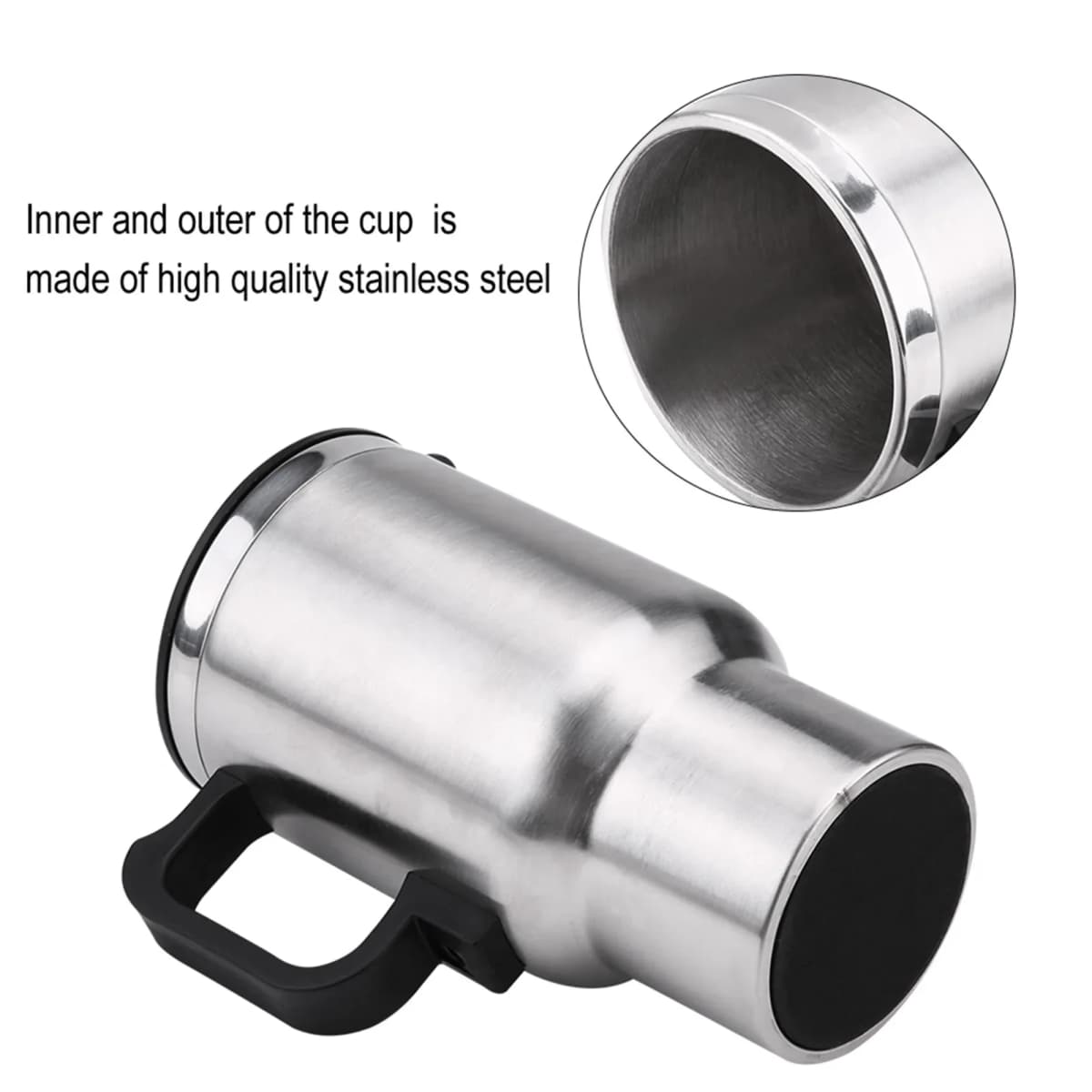 450ml Electric In-car Travel Heating Cup by Cigarette Lighter Plug Stainless Steel Travel Electric Kettle 12V Heated Thermos Mug