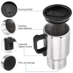450ml Electric In-car Travel Heating Cup by Cigarette Lighter Plug Stainless Steel Travel Electric Kettle 12V Heated Thermos Mug