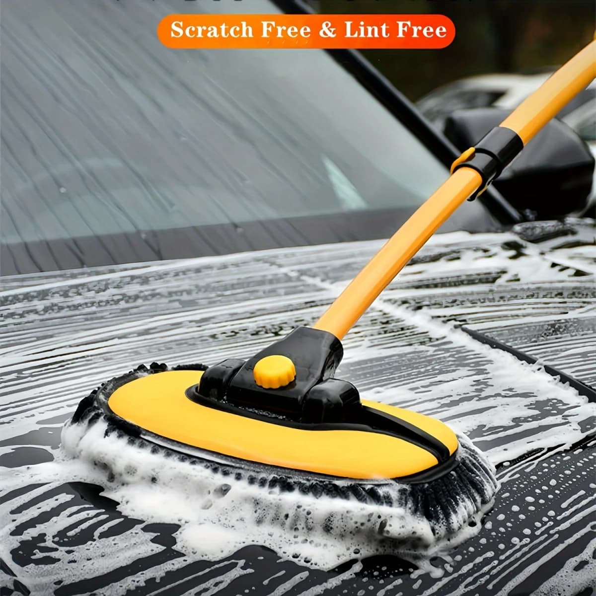 Telescopic Microfiber Car Wash Mop - Soft Chenille, Durable, Non-Scratch, Bendable Pole - Easy Reach