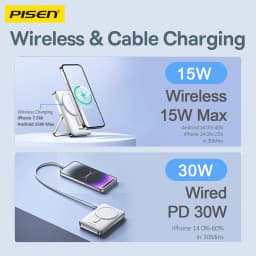 PISEN Magnetic Wireless Power Bank with Built in Stand MagSafe Compatible 30W USB C Fast Charging for iPhone Samsung Huawei