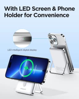 PISEN Magnetic Wireless Power Bank with Built in Stand MagSafe Compatible 30W USB C Fast Charging for iPhone Samsung Huawei