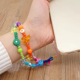 Acrylic Crystal LOVE Smile Beaded Chain Wrist Strap For Cell Phone