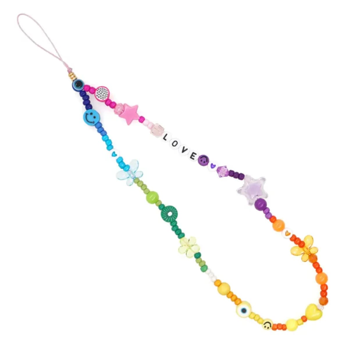 Acrylic Crystal LOVE Smile Beaded Chain Wrist Strap For Cell Phone
