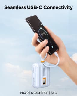 PISEN 30W Mini Power Bank 10000mAh, Small And Portable, With Dual Wires, Compatible With Type-C And Lightning Interface Devices