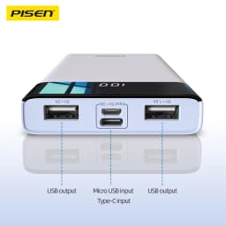 PISEN 10500mAh Portable Power Bank HD Digital Display Screen Dual-Device Charging Compatibility with Apple Xiaomi Samsung