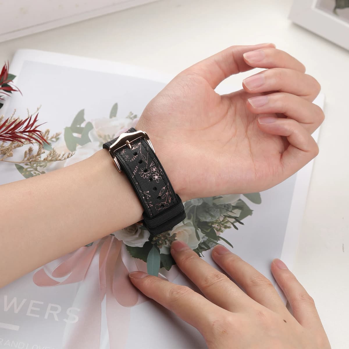 Leather+Silicone for Apple Watch Band 45mm 44mm 40mm 49mm 41mm 38mm Glossy Floral bracelet iwatch series 9 8 7 se ultra 2 strap
