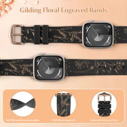 Leather+Silicone for Apple Watch Band 45mm 44mm 40mm 49mm 41mm 38mm Glossy Floral bracelet iwatch series 9 8 7 se ultra 2 strap