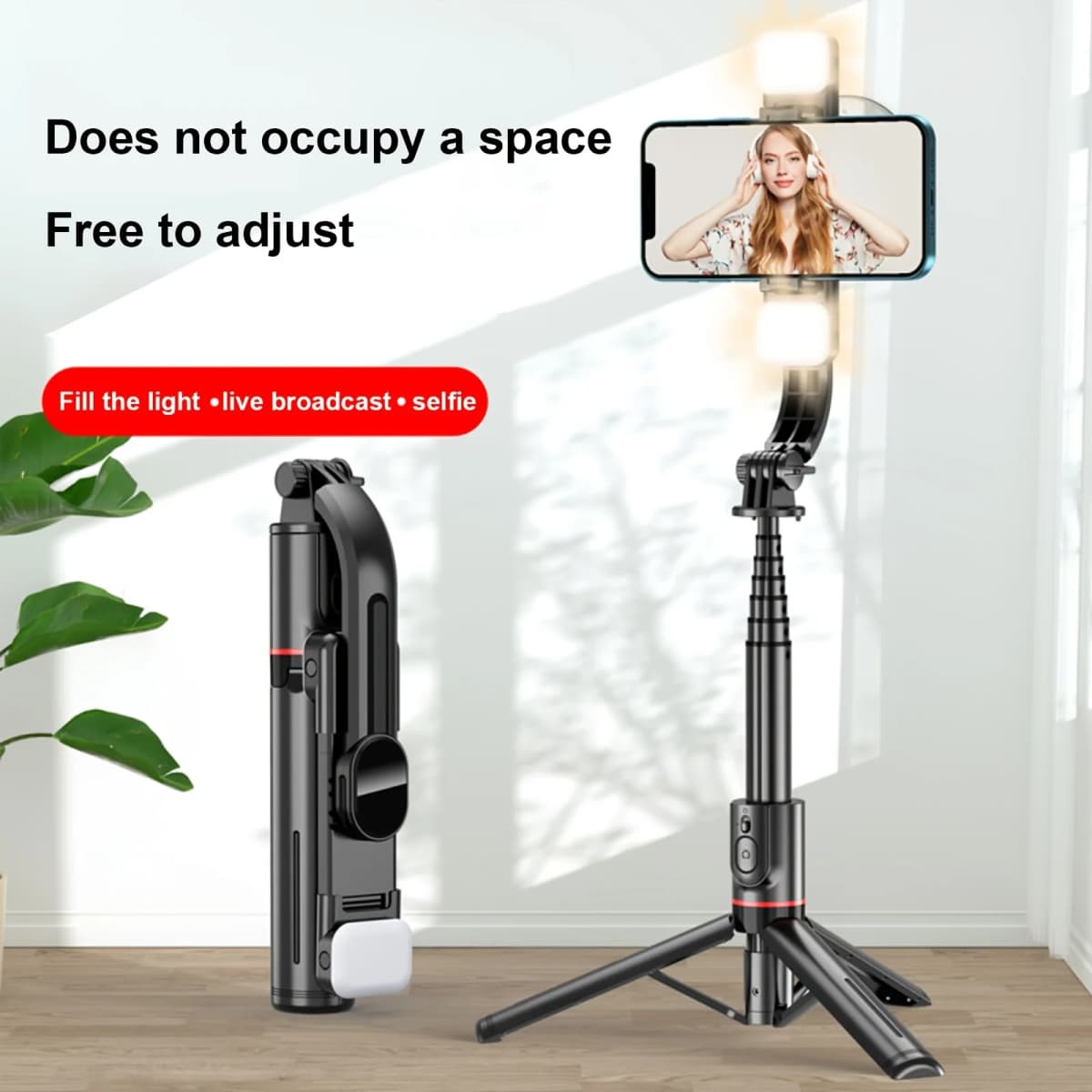 Portable 42.7 Inch Front And Rear Fill Light Reinforcement Bracket Bluetooth Tripod Selfie Stick Phone Tripod With Wireless Remo