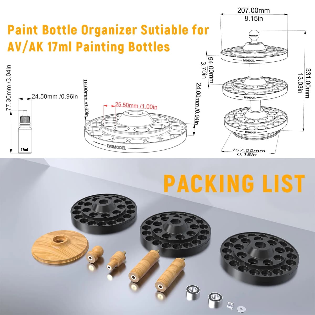 Evemodel SN04M Rotatable Paint Organizer 25.5mm Slot Pigment Bottle Spinning Rack Stand Holder Shelf for AV/AK 17ml Bottle