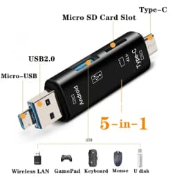 1pc USB Type-C And Micro USB OTG Card Adapter 5-In-1 USB Type-C Reader Flash Stick TF Read Plug For Mobile Phone PC Mac Computer