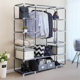 69" Portable Clothes Closet Wardrobe Storage Organizer with Non-Woven Fabric Quick Assemble Extra Strong Durable Black