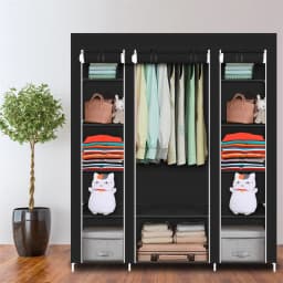 69" Portable Clothes Closet Wardrobe Storage Organizer with Non-Woven Fabric Quick Assemble Extra Strong Durable Black