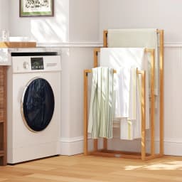 3-Tier Freestanding Towel Rack with 3 Hanging Crossbars for Bathroom Natural