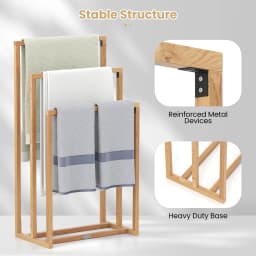 3-Tier Freestanding Towel Rack with 3 Hanging Crossbars for Bathroom Natural