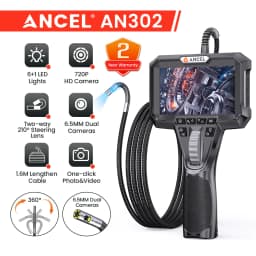 ANCEL AN302 4.3" Screen 2-Way Articulating Borescope 6.5mm Dual Front-Side Camera HD Endoscope 7 LED Lights Car Engine Industrial Pipe Inspection