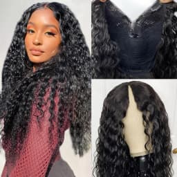 V Part Wigs Human Hair Glueless No Leave Out Upgrade Brazilian Curly Deep Wave Wigs For Women 220 Density Natural Color 30 Inch