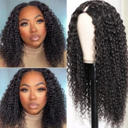 V Part Wigs Human Hair Glueless No Leave Out Upgrade Brazilian Curly Deep Wave Wigs For Women 220 Density Natural Color 30 Inch