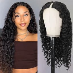 V Part Wigs Human Hair Glueless No Leave Out Upgrade Brazilian Curly Deep Wave Wigs For Women 220 Density Natural Color 30 Inch