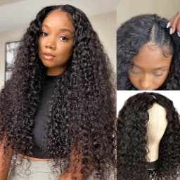 V Part Wigs Human Hair Glueless No Leave Out Upgrade Brazilian Curly Deep Wave Wigs For Women 220 Density Natural Color 30 Inch