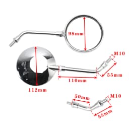 Artudatech Pair Chrome M10 Rearview Mirrors - 2 Type Stems For Kawasaki Z1 Z1000 Z 900 Z 1000
