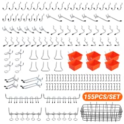 ENJOYWOOD 155pcs/set Pegboard Hooks Kit Peg Board Accessories Organizer Kit with Various Hooks,Bins,Baskets Wall Hanging Tool