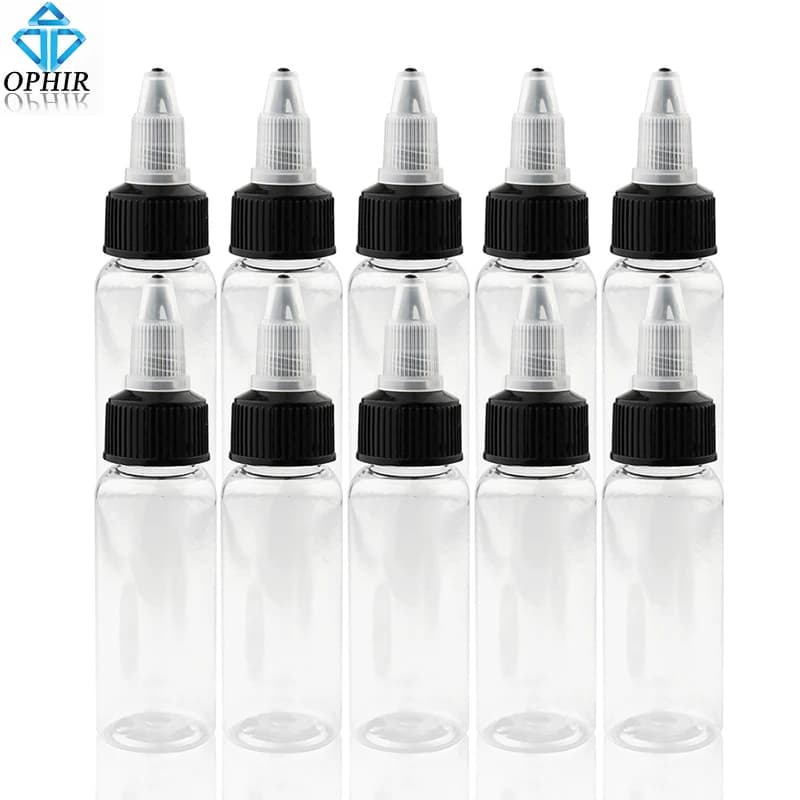 OPHIR 10PCS Plastic Bottle, 30ML 60ML 120ML 250ML Airbrush Ink Bottles Container Clear Spare Paint Ink Bottle KD001-10x