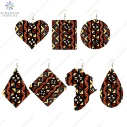 SOMESOOR 7 Shapes African Fabric Print Wooden Drop Earrings Wholesale Fashioin Ethnic Geometric Dangle Jewelry For Women Gifts