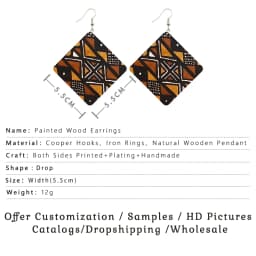 SOMESOOR 7 Shapes African Fabric Print Wooden Drop Earrings Wholesale Fashioin Ethnic Geometric Dangle Jewelry For Women Gifts