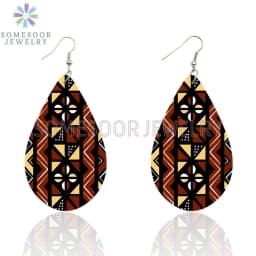 SOMESOOR 7 Shapes African Fabric Print Wooden Drop Earrings Wholesale Fashioin Ethnic Geometric Dangle Jewelry For Women Gifts