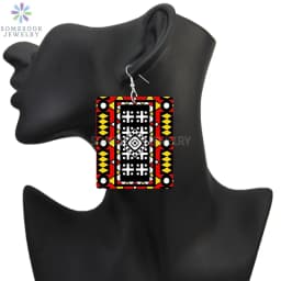 SOMESOOR 7 Shapes African Fabric Print Wooden Drop Earrings Wholesale Fashioin Ethnic Geometric Dangle Jewelry For Women Gifts