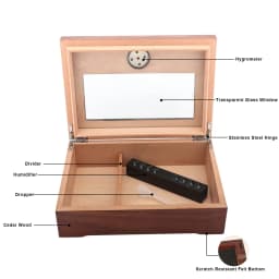 Xifei Cigar Humidor Box W/ Hygrometer Humidifier Portable Smoking Accessories Glass Window Cigarette Cedar Wood Case