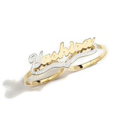 Personalized Letter Name Ring Double Color Heart Engraving Nameplate Ring Two Fingers Letter Women Ring