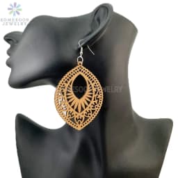 SOMESOOR Big Circle TearDrop Cutting Wooden Drop Earrings Engraved African Ethnic Natural Wood Dangle Jewelry For Women Gifts