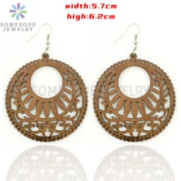 SOMESOOR Big Circle TearDrop Cutting Wooden Drop Earrings Engraved African Ethnic Natural Wood Dangle Jewelry For Women Gifts