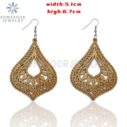 SOMESOOR Big Circle TearDrop Cutting Wooden Drop Earrings Engraved African Ethnic Natural Wood Dangle Jewelry For Women Gifts
