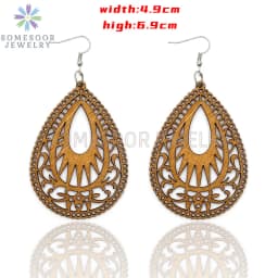 SOMESOOR Big Circle TearDrop Cutting Wooden Drop Earrings Engraved African Ethnic Natural Wood Dangle Jewelry For Women Gifts