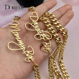 DOREMI 8mm Cuban Custom Name Pendant Personalized Necklace Thick Chain Customized Cursive Nameplate Necklaces Women Gift