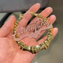 Custom Name Bamboo Earrings Personalized Stainless Steel Bling Name Earrings Colorful Big Hoops Earring for Women Jewelry Gift
