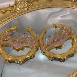 Custom Name Bamboo Earrings Personalized Stainless Steel Bling Name Earrings Colorful Big Hoops Earring for Women Jewelry Gift