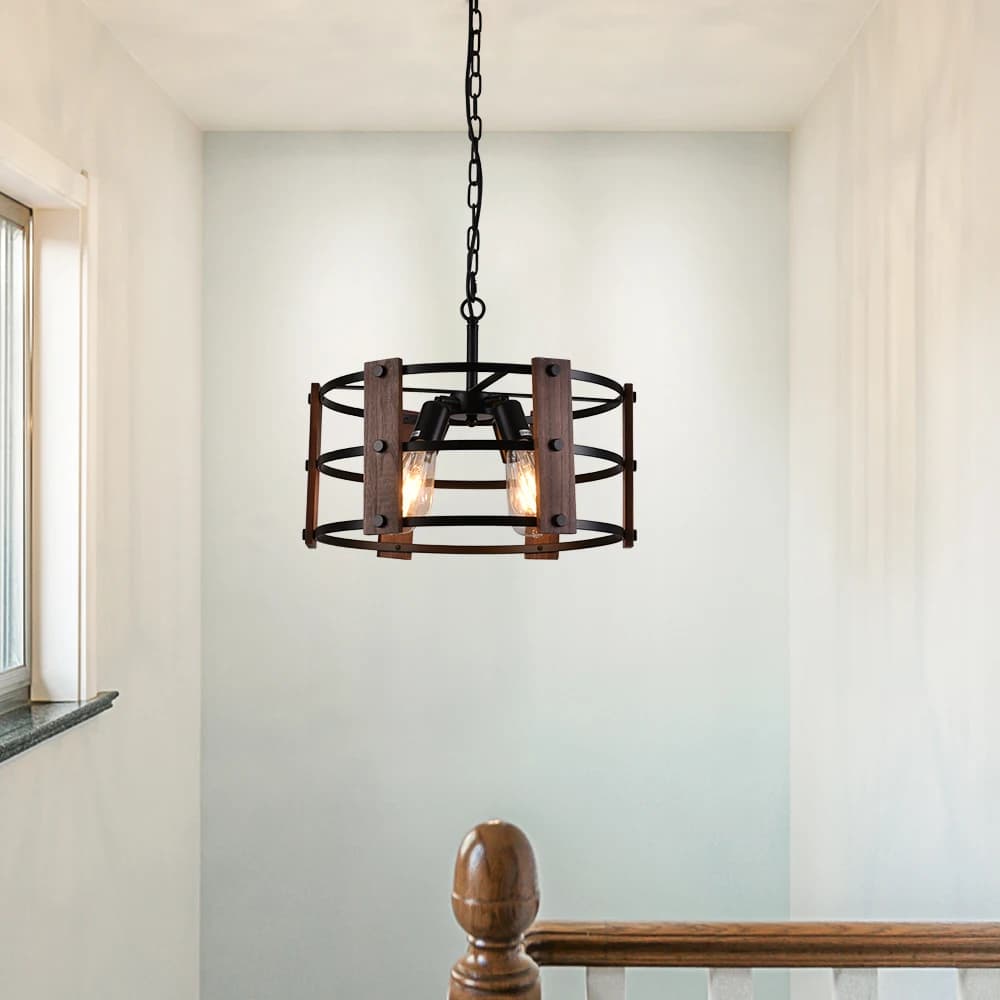 Wooden Retro Chandelier Lamp Indoor Bedroom Vintage Ceiling Pendant Light Hang Industrial Home Hotel Decor Lustre Led Luminaire