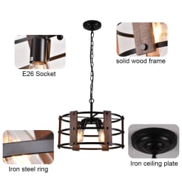 Wooden Retro Chandelier Lamp Indoor Bedroom Vintage Ceiling Pendant Light Hang Industrial Home Hotel Decor Lustre Led Luminaire