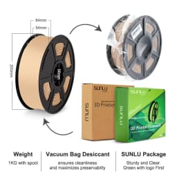 SUNLU Wood 1.75mm 1KG Spool (2.2 lbs) Real Wood Texture Effect Made Of Wood Fiber Different From Color Effect Eco-Friendly