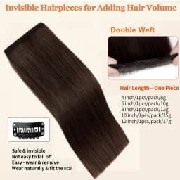 100% Human Hair Topper Invisable Straight Hair Pads Clip In One Piece 2Clips Increase Hair volume Hair Extensions Top Side Cover