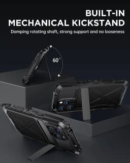 for iPhone 15 14 Pro Max Case Metal Military-Grade Built-in Kickstand & 9H Screen Protector Protective Rugged Heavy Duty Case