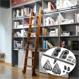 12FT(366cm) Sliding Library Hardware Kit No Ladder,Black Rustic Round Tube Rolling Ladder Track,Floor Roller with Brake,Indoor